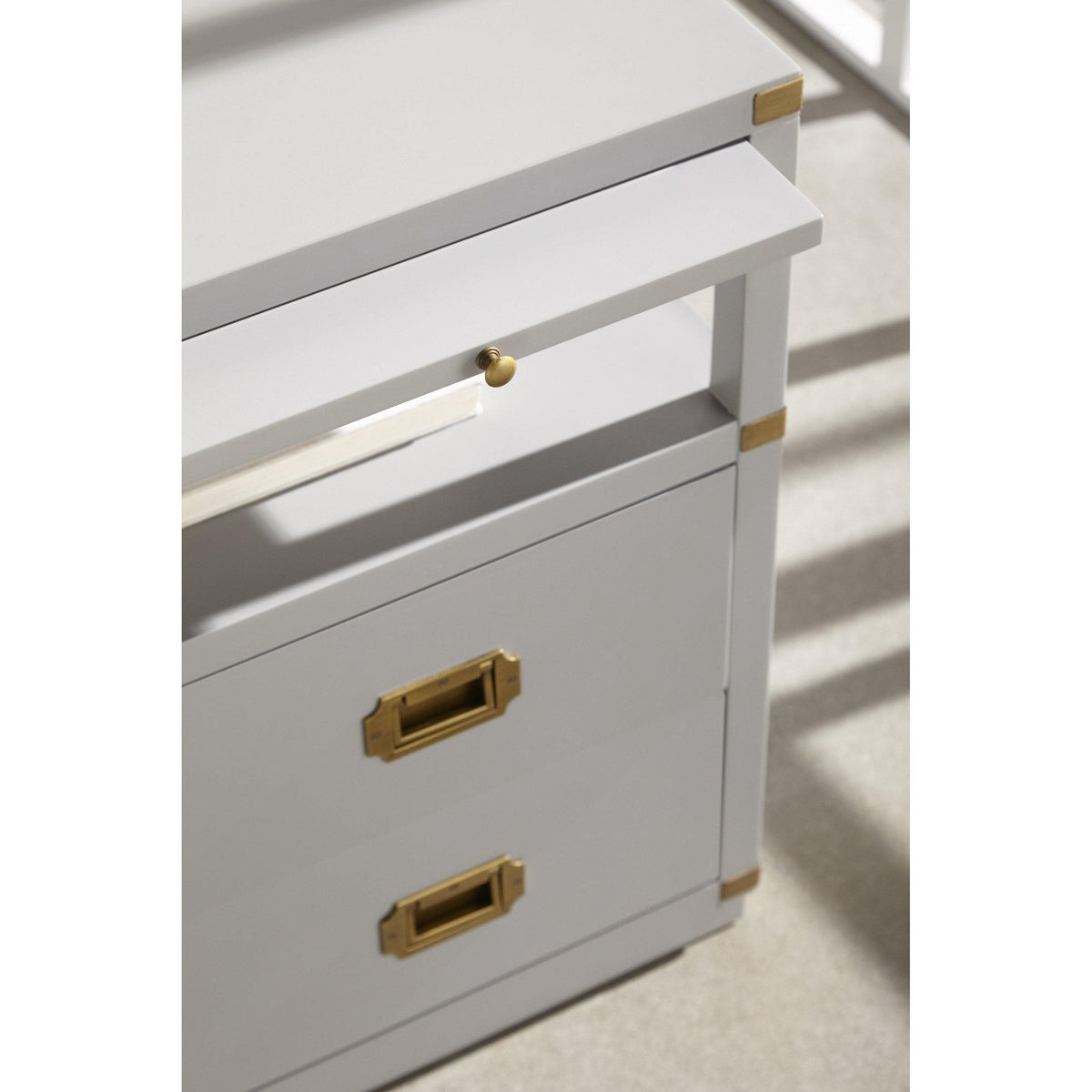 Benji Dove Gray Nightstand - Nightstand Drawer Detail | Bone & Brass