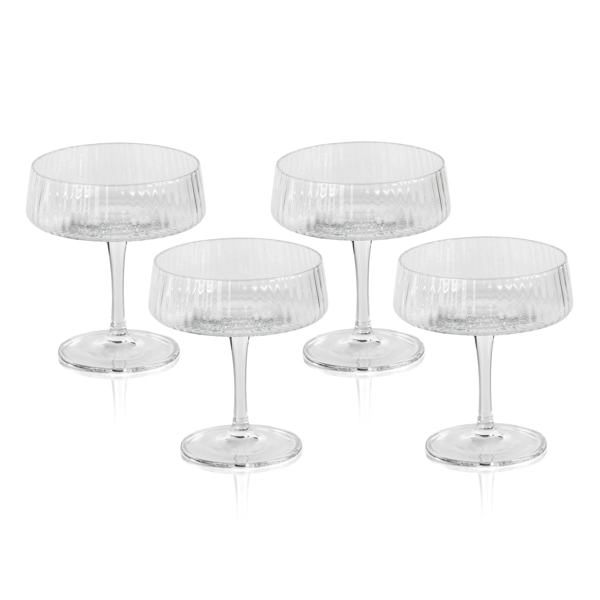 Benji Ribbed Fluted Textured Martini Glasses, Set 4 - Glass Stem Detail | Bone & Brass