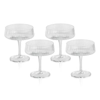 Benji Ribbed Fluted Textured Martini Glasses, Set 4 - Glass Stem Detail | Bone & Brass