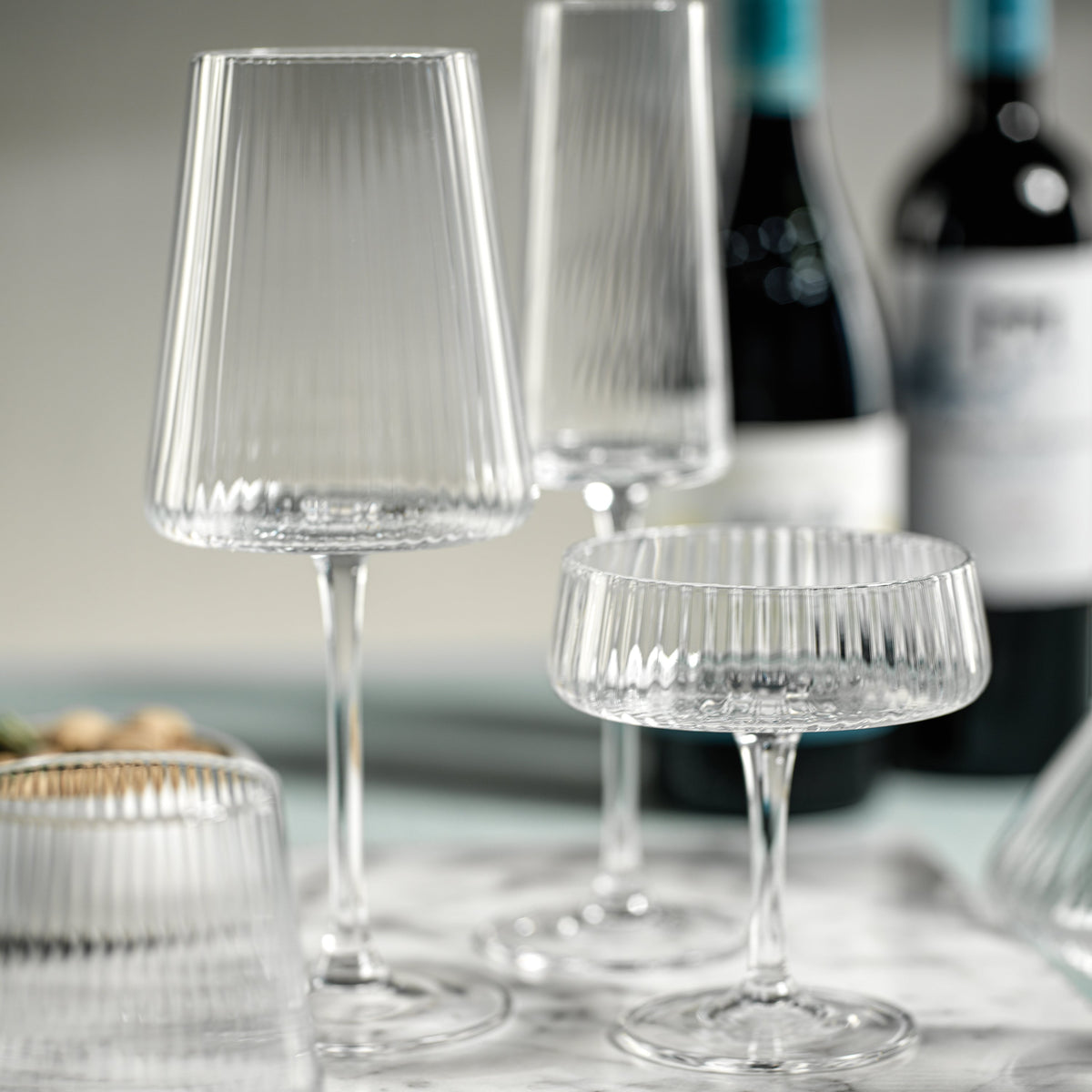 Benji Ribbed Fluted Textured Martini Glasses, Set 4 - Glass View | Bone & Brass