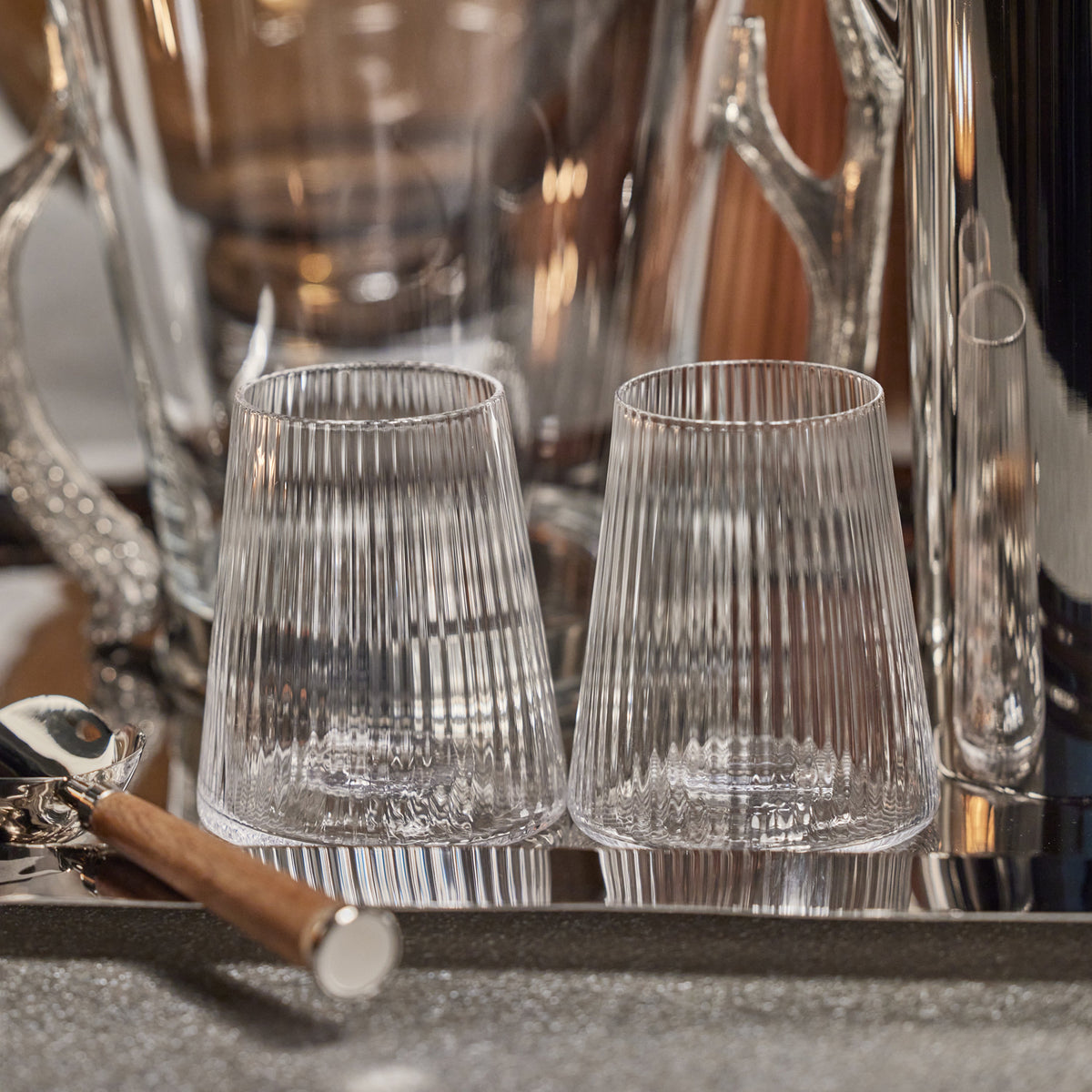 Benji Ribbed Taper Up Textured Glasses, Set 4 - Glass View | Bone & Brass