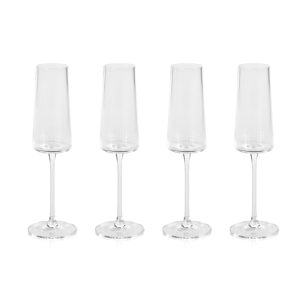 Benji Ribbed Textured Champagne Flutes, Set 4 - Glass Stem Detail | Bone & Brass
