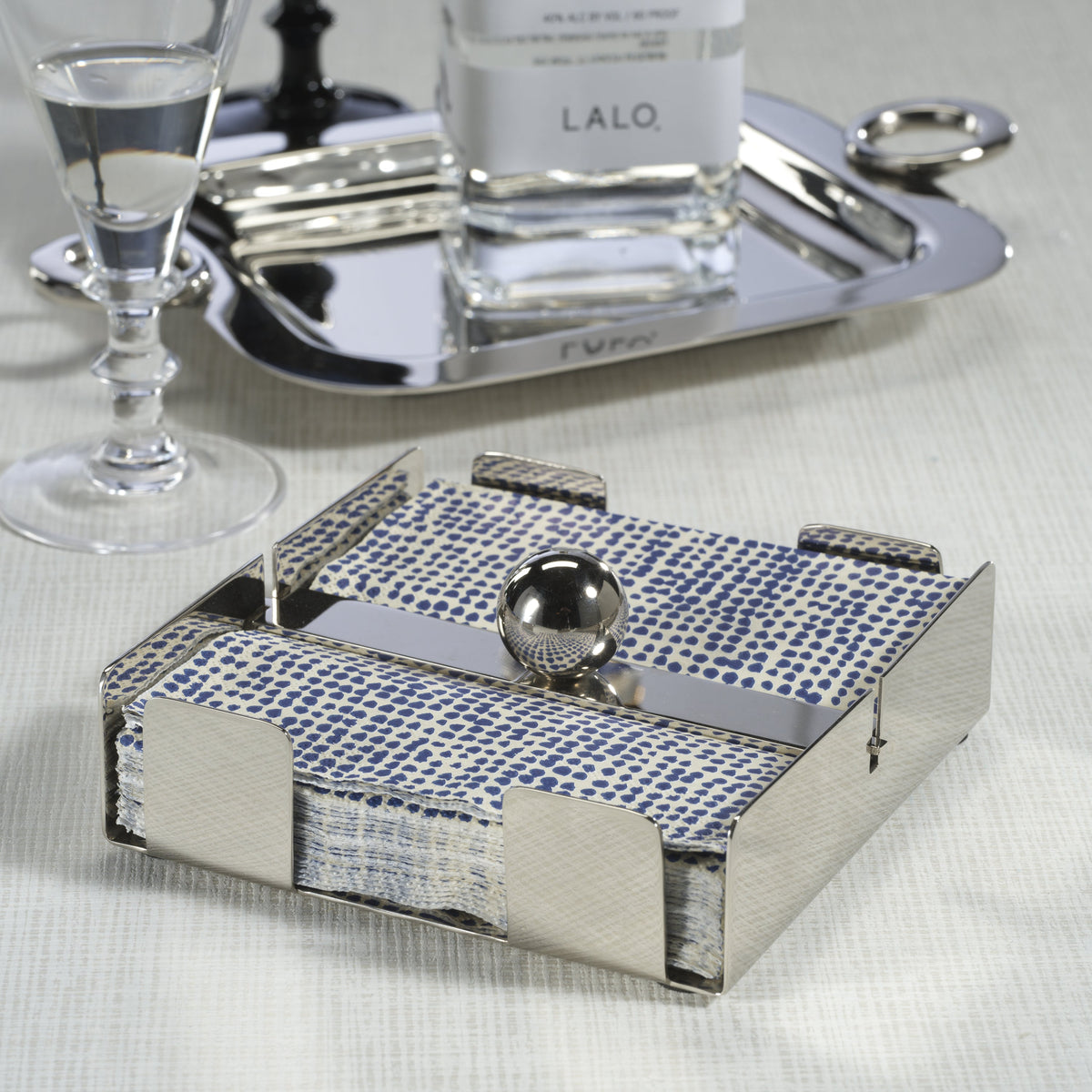 Bento Polished Nickel Cocktail Napkin Holder - Holder Detail | Bone & Brass