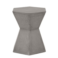 Slate gray concrete accent table with a unique hourglass shape and hexagonal top.