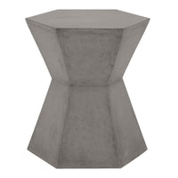Slate gray concrete accent table with a unique hourglass-like hexagonal design.