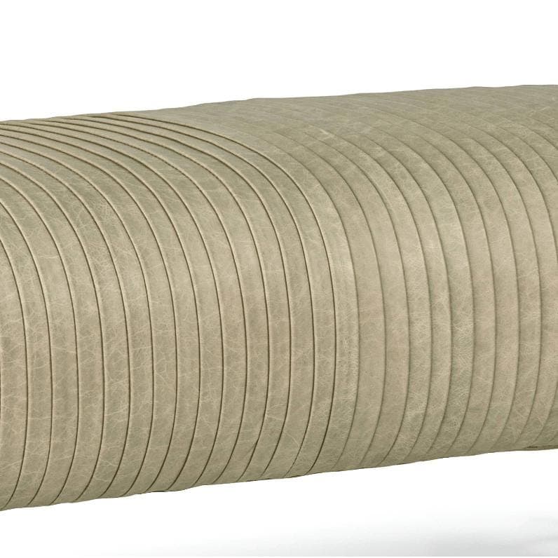 Beretta Cappuccino leather bench with soft pleated leather and natural brass legs.