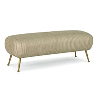 Beretta Cappuccino leather bench with soft pleated upholstery and natural brass legs.
