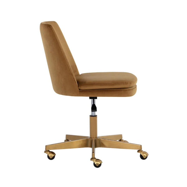 Berget Gold Sky Fabric & Matte Gold Office Chair - Chair Detail | Bone & Brass