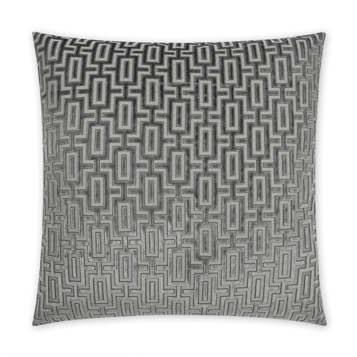 24" square Bergman decorative throw pillow in gray with a geometric rectangular pattern.