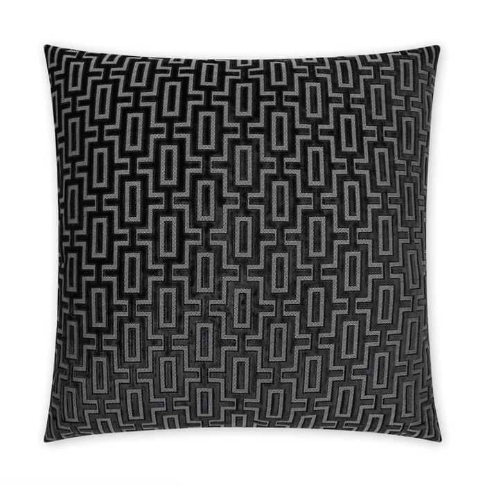 Luxury Bergman 24" square throw pillow in black and gray geometric pattern, featuring a seamless zippered cover.