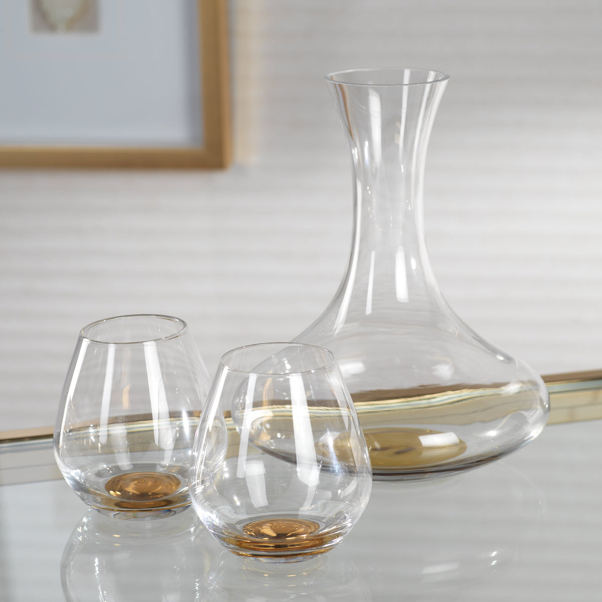 Beril Tall Wine Glass Decanter Gold Base - Decanter Detail | Bone & Brass