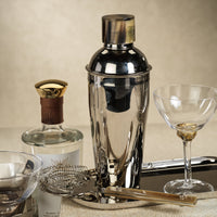 Berkely Stainless Steel Cocktail Shaker, Horn Cap - Bar Set Detail | Bone & Brass