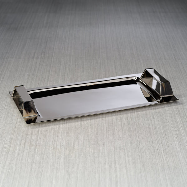 Berkley Polished Nickel Bar Tray Horn Trim - Tray Detail | Bone & Brass