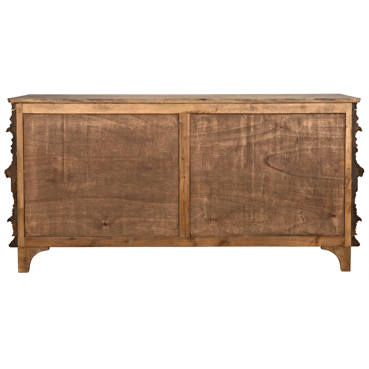 Back view of Bernard 6-drawer dresser in dark walnut, solid wood with book-stack inspired design.