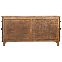 Back view of Bernard 6-drawer dresser in dark walnut, solid wood with book-stack inspired design.