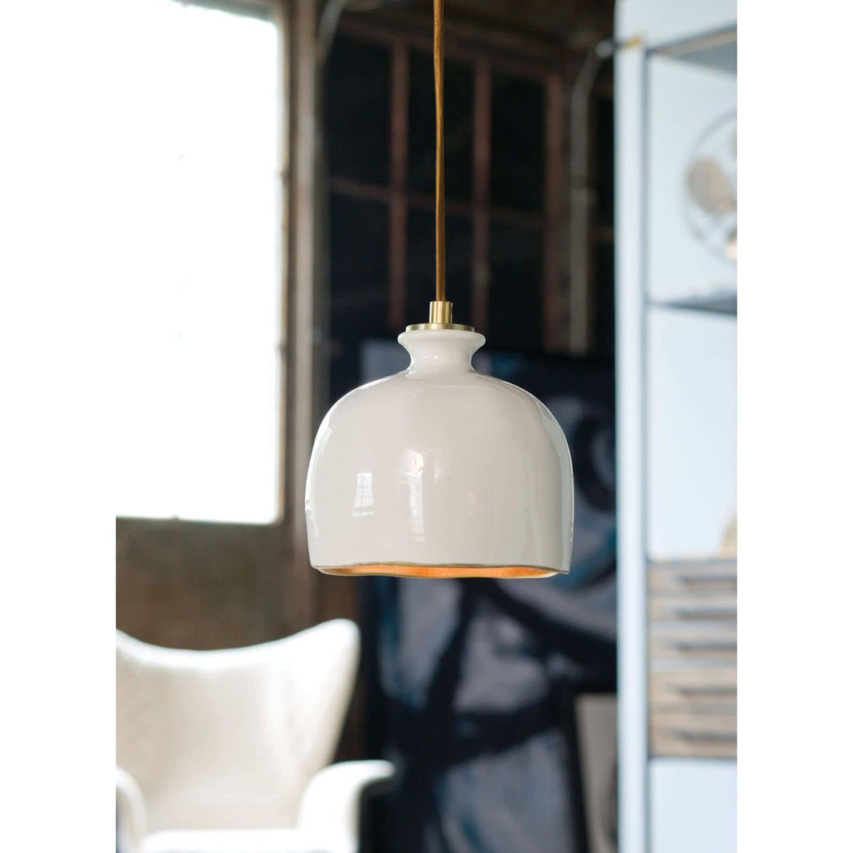 Bianca Ceramic Pendant - Pendant Installed | Bone & Brass