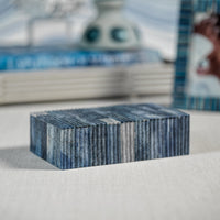 Biarritz Ribbed Blue Bone Inlay Decorative Box - Box Top View | Bone & Brass