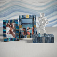 Biarritz Ribbed Blue Bone Inlay Decorative Box - Box Interior View | Bone & Brass