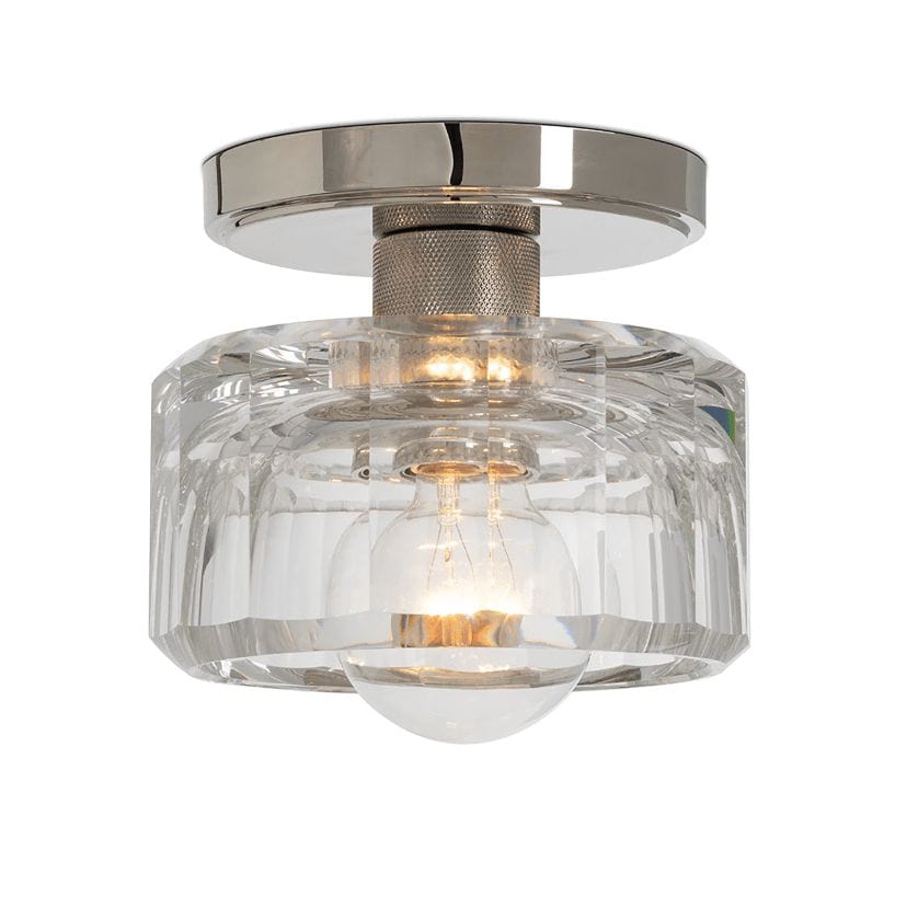 Bijoux Crystal Flush Mount with a polished chrome canopy and chunky, faceted clear crystal shade.