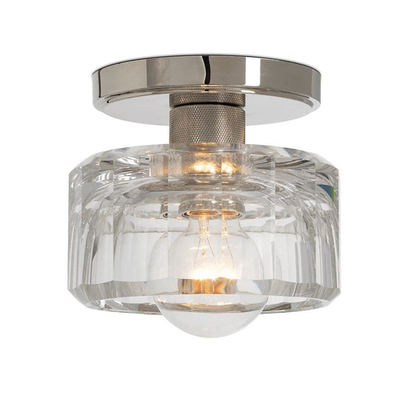 Bijoux Crystal Flush Mount with a polished chrome canopy and chunky, faceted clear crystal shade.
