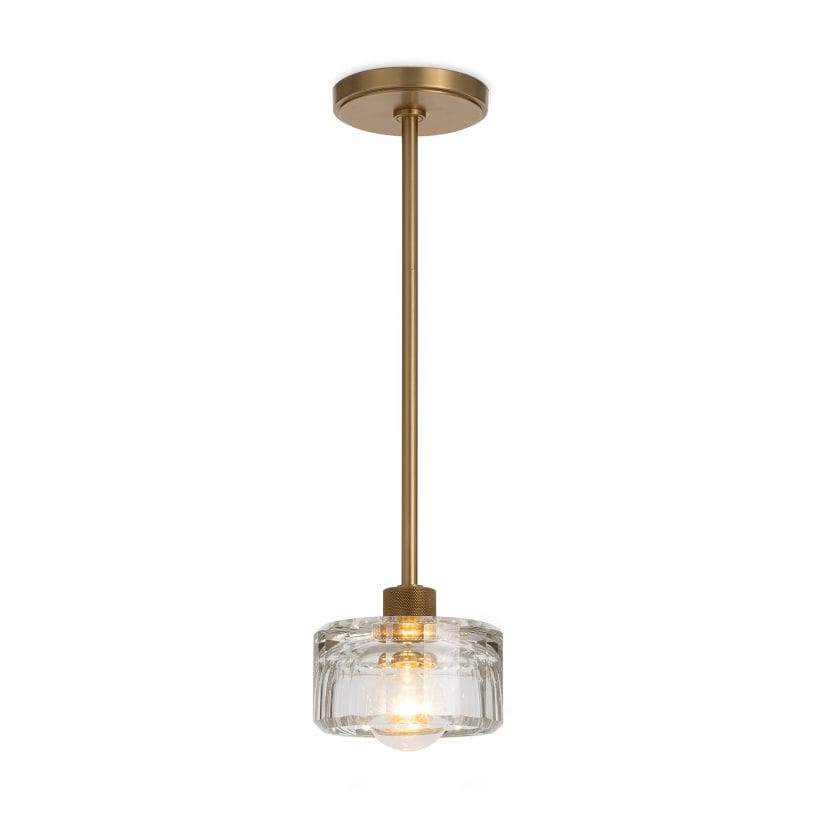 Bijoux Crystal Pendant: clear, chunky cut crystal with a gold adjustable pipe and canopy.