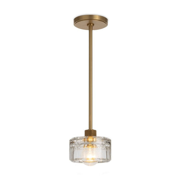 Bijoux Crystal Pendant: clear, chunky cut crystal with a gold adjustable pipe and canopy.