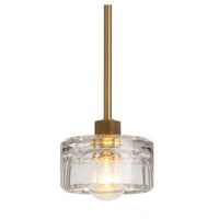 Bijoux Crystal Pendant: Clear, chunky cut crystal pendant light with a brass pipe and canopy.
