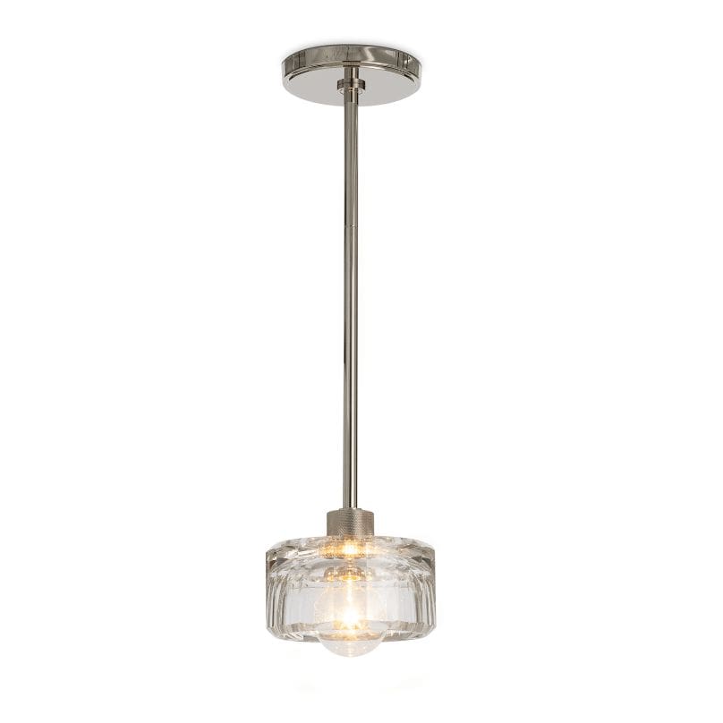Bijoux Crystal Pendant: clear, chunky cut crystal with a polished nickel adjustable pipe and canopy.