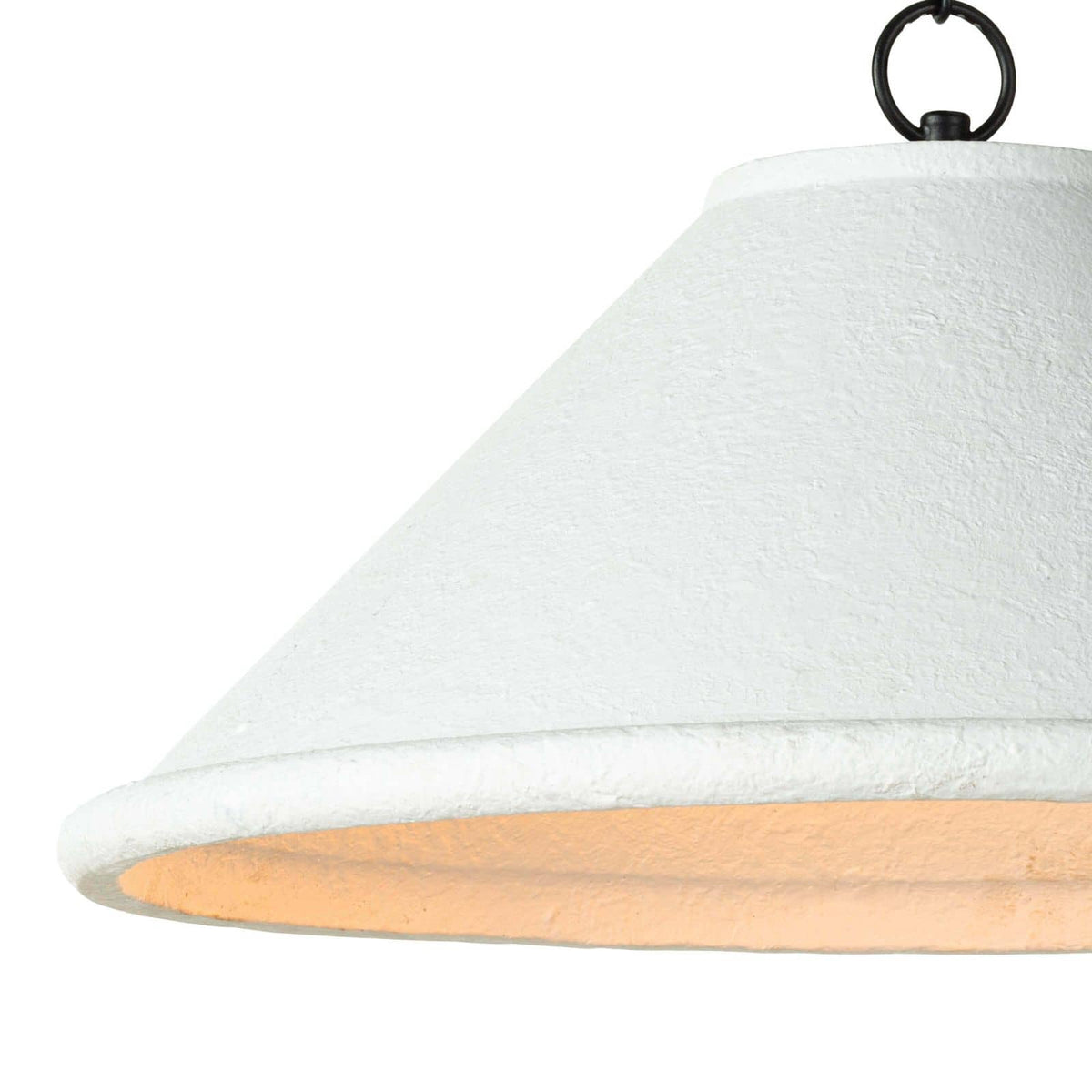 Large Billie concrete pendant light with a rough-hewn texture, flared silhouette, and warm glow.