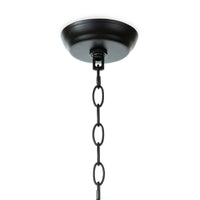 Black metal ceiling canopy with a short chain link suspension for a pendant light.