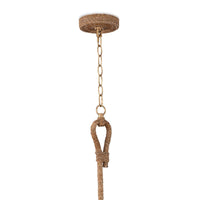 Bimini Chandelier Small with natural woven seagrass, looped detailing, and a polished brass chain.