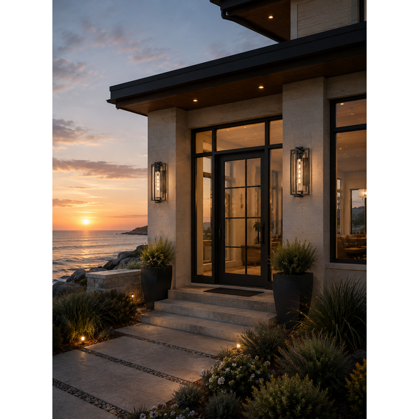 Black Linear Ribbed Outdoor Wall Light