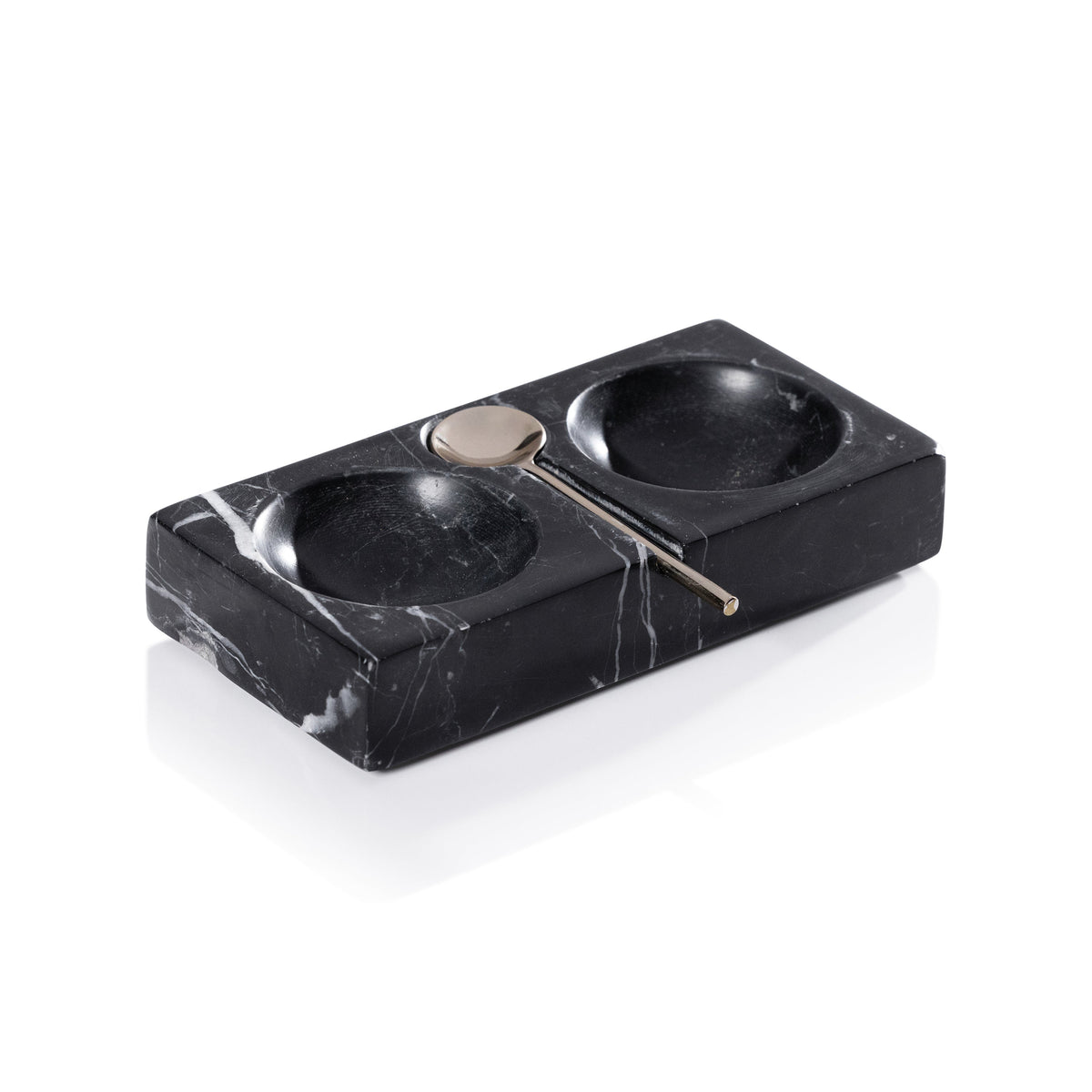 Black Marble Salt & Pepper Dish Spoon - Shaker Top View | Bone & Brass