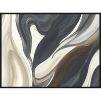 Abstract Black Wave Giclee Painting by Sara Brown, featuring fluid dark gray, brown, and white brushstrokes.