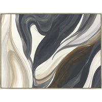 Black Wave Giclee Painting by Sara Brown, featuring fluid dark gray, brown, and beige brushstrokes on canvas.