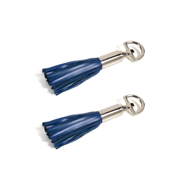 Blue Leather Tassel Nickel Bottle Openers, Set 2 - Bar Set Detail | Bone & Brass