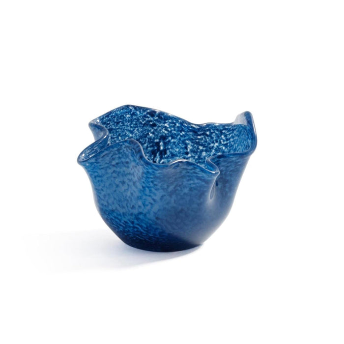 Blue Wavy Bowl Glass Tealight Candle Holders, Set of 2 | Bone & Brass