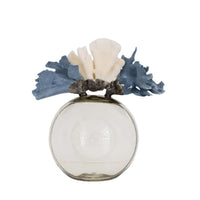 Round glass decorative bottle with blue and white coral, 15-19"H.