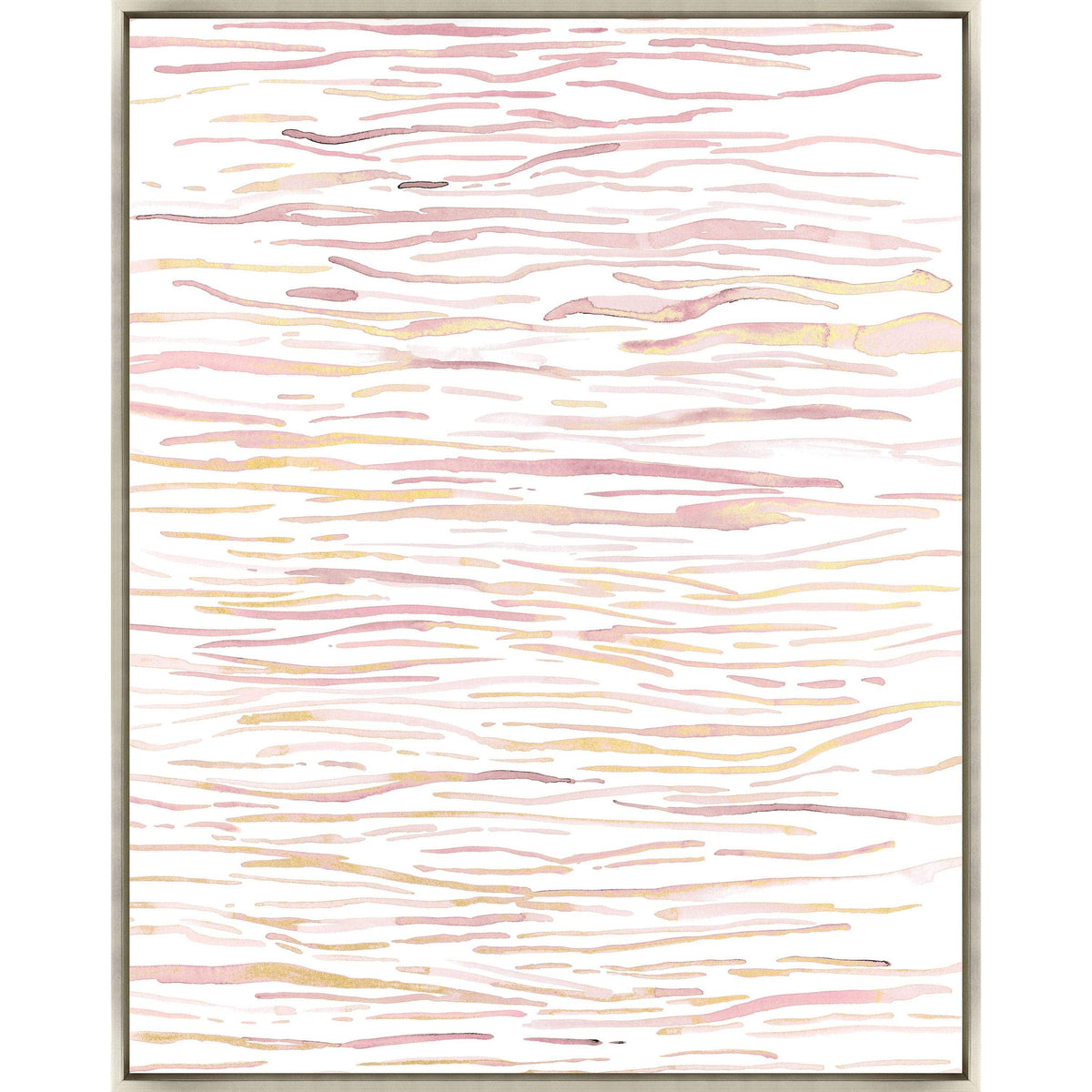 Blush Dabbles III Giclee Painting: Abstract art with warm blush tones, gold leaf, and a gilded gold frame.