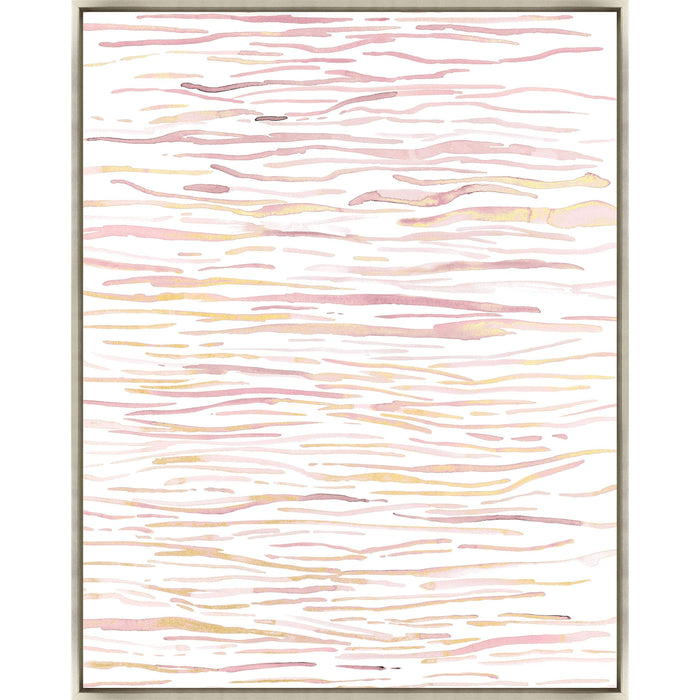 Blush Dabbles III Giclee Painting: Abstract art with warm blush tones, gold leaf, and a gilded gold frame.