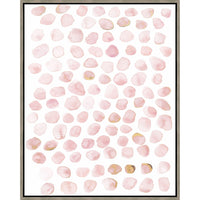 Blush Dabbles IV Giclee Painting: soft pink watercolor shapes with gold accents, framed.