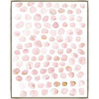 Blush Dabbles IV Giclee Painting: abstract art with soft pink and gold watercolor shapes on white, framed.