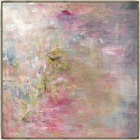 Abstract giclee painting by Beverly Fuller with warm blush, pink, and soft gray tones, featuring brush gel finish.
