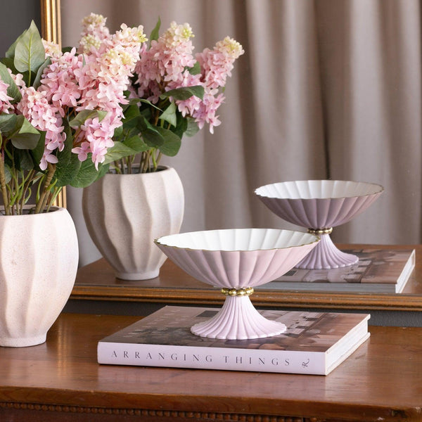 Blush Pink & White Vienna Small Pedestal Bowl - Bowl Detail | Bone & Brass