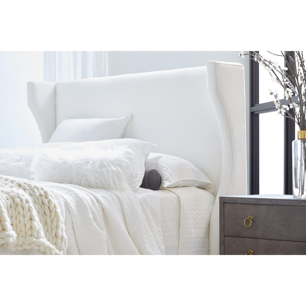 Bobbi Pearl Upholstered Bed - Bed Headboard Detail | Bone & Brass