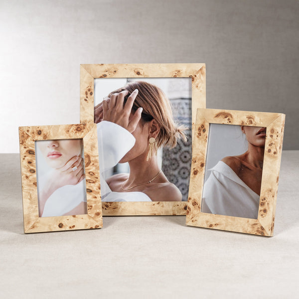 Bogor Burlwood Veneer Photo Frame - Frame Corner Detail | Bone & Brass