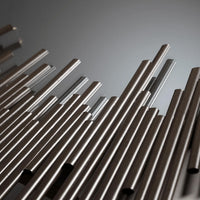 Borealis Graphite Mirror: Modern geometric design with thin iron strips forming a unique ring.