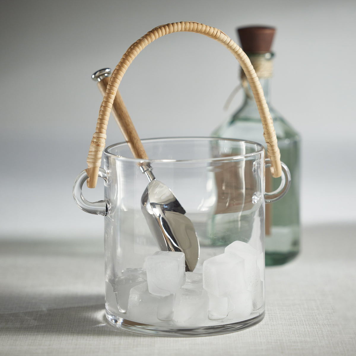 Boros Rattan Handle Glass Ice Bucket - Ice Bucket Detail | Bone & Brass