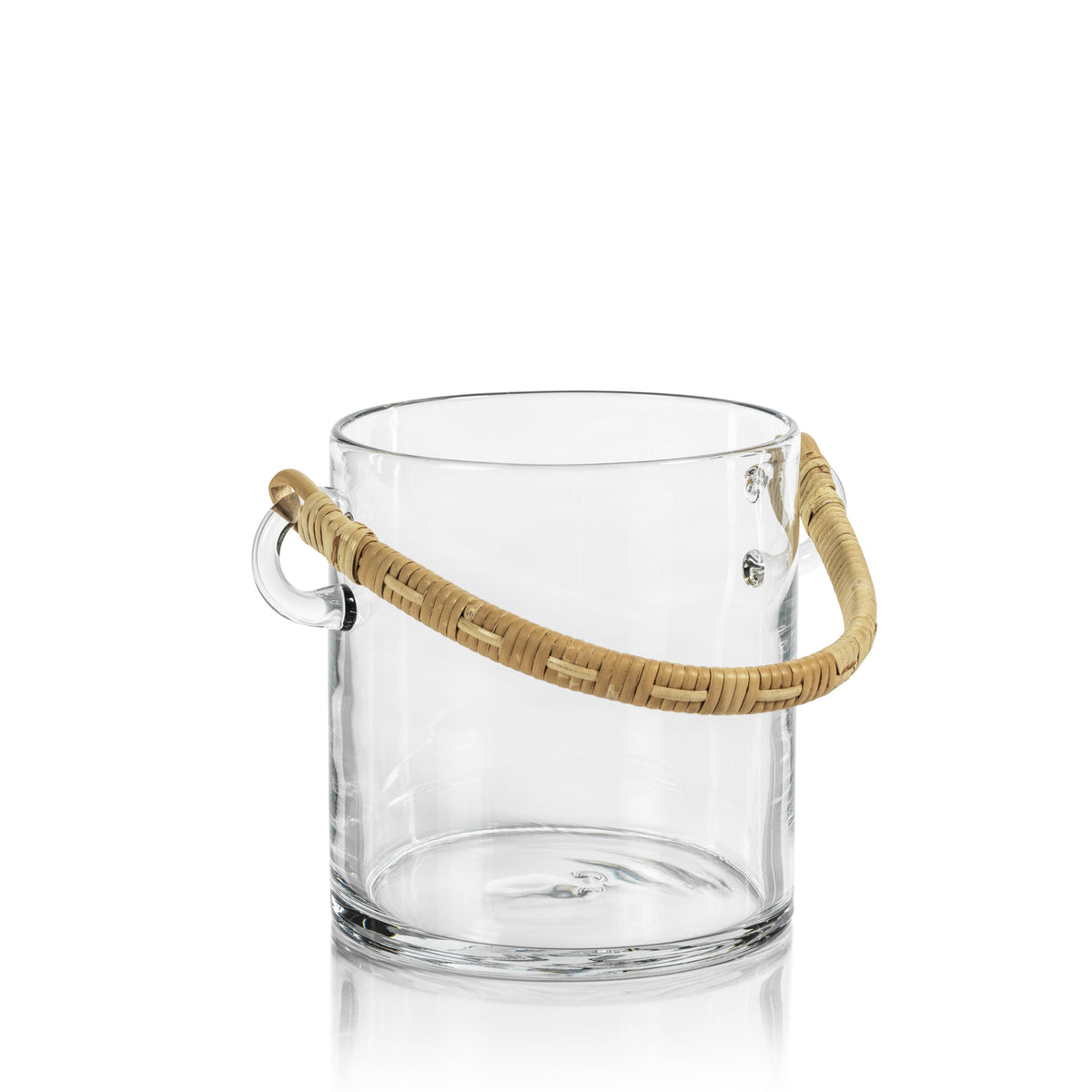 Boros Rattan Handle Glass Ice Bucket - Ice Bucket Side View | Bone & Brass