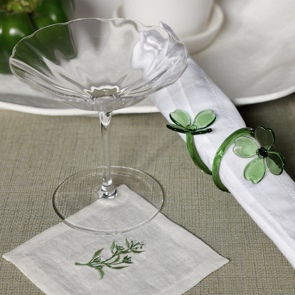 Botanica Green Glass Flower Napkin Rings, Set of 4 - Ring Detail | Bone & Brass